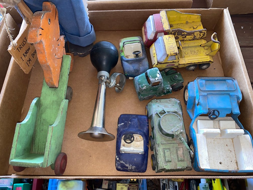 Toy Vehicles, Bicycle Horn, Plush Bear, and More