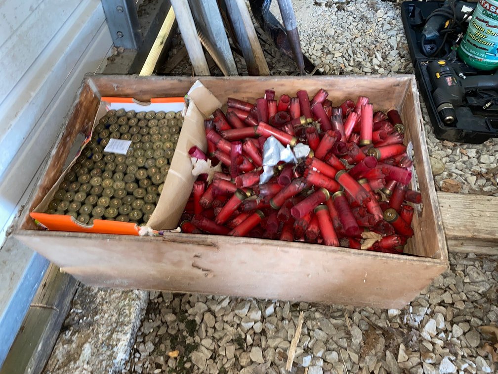 Shotgun Shell Hulls in Wooden Crate