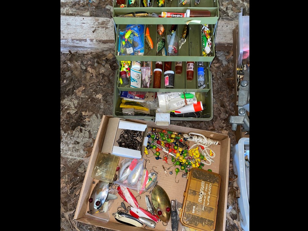 Plastic Tackle Box with Fishing Lures, Jigs, Spoons, and Tackle
