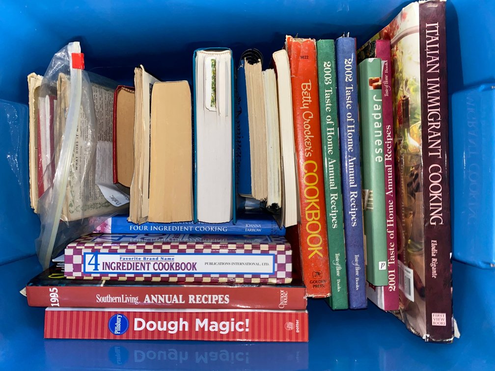 Cookbooks and Recipe Booklets in Plastic Tub