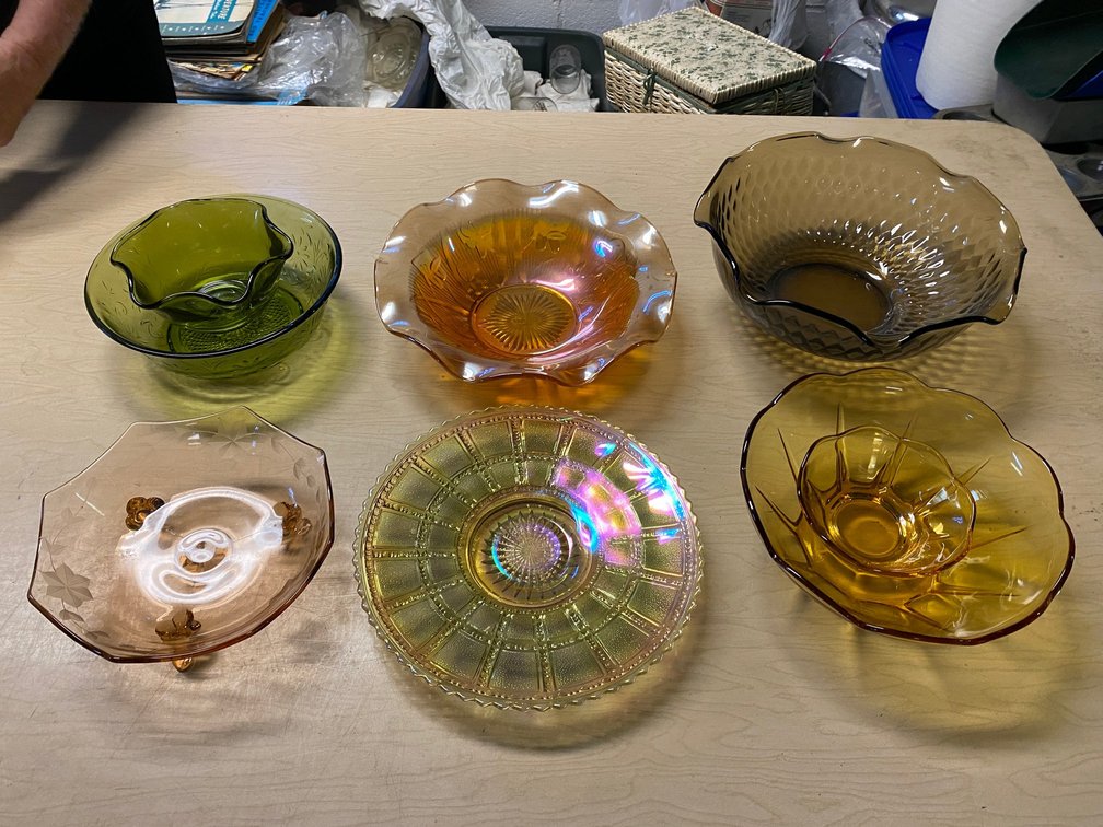 Carnival Glass Bowls, Colored Glass Dishes, and More