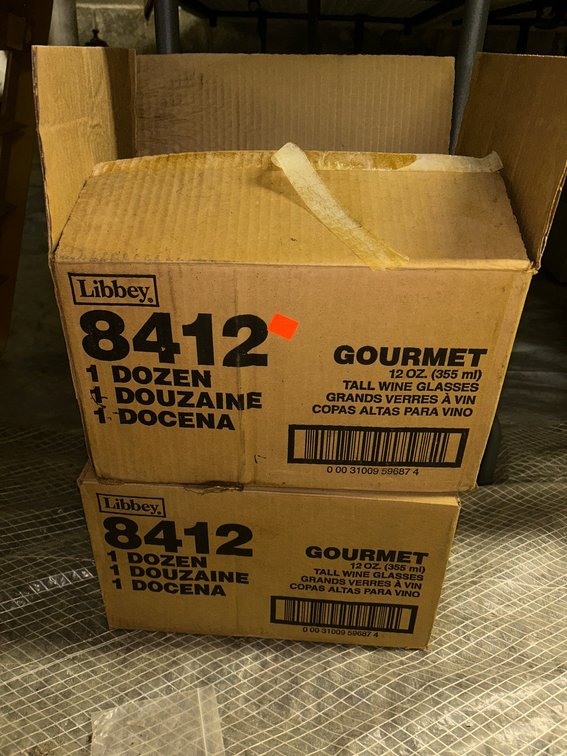 2 Boxes of 24 total, 12 ounce  tall wine glasses