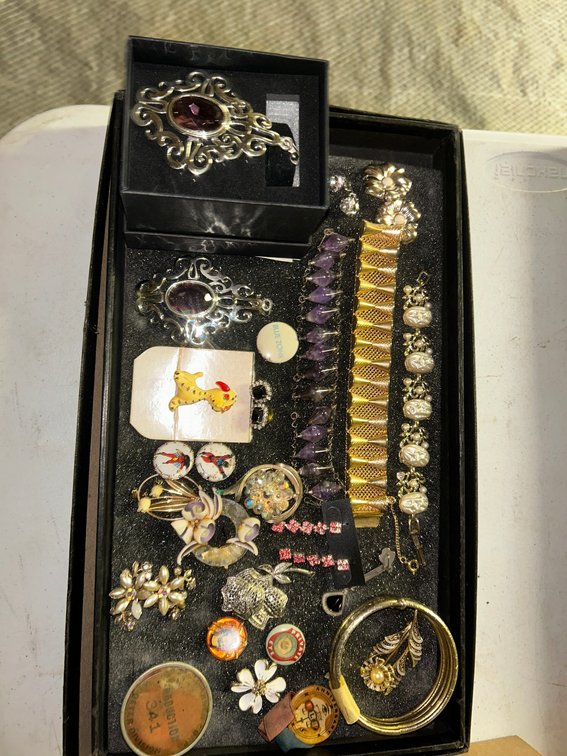 Vintage bracelets, earrings, pins