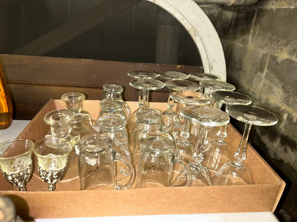 Stemware, diamond glass from the 20's, candleholders, small glass mugs