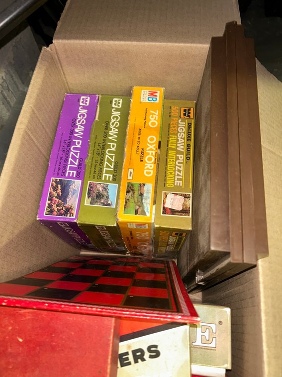 Scrabble, checkers, puzzles