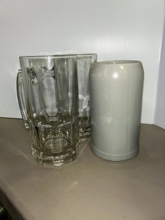 Heavy clear panel style beer mugs/tankards