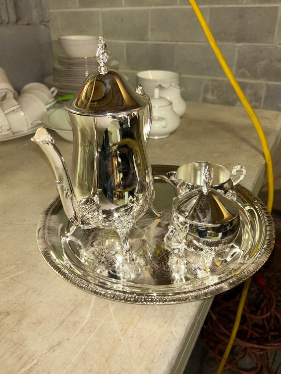 Tea set with platter, coffee and creamer