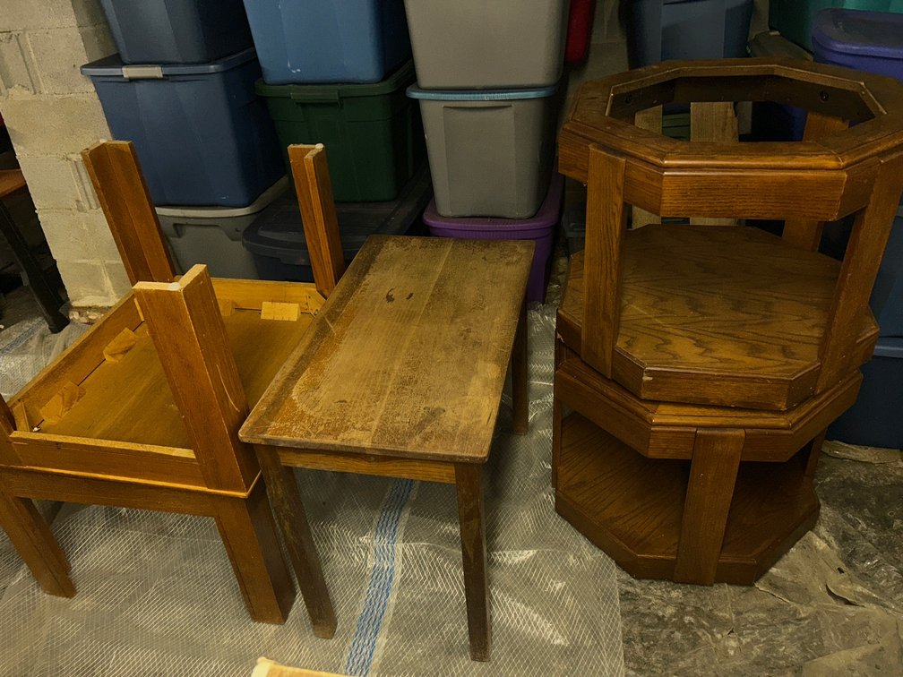 Coffe table, side table with parquet top, octagonal side tables