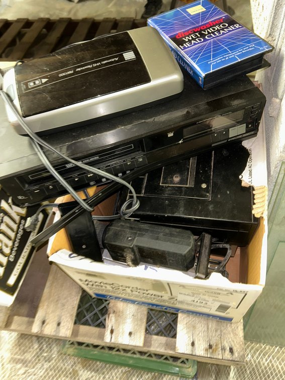 VCR, VCR rewinder, stereo equipment, older recording devices