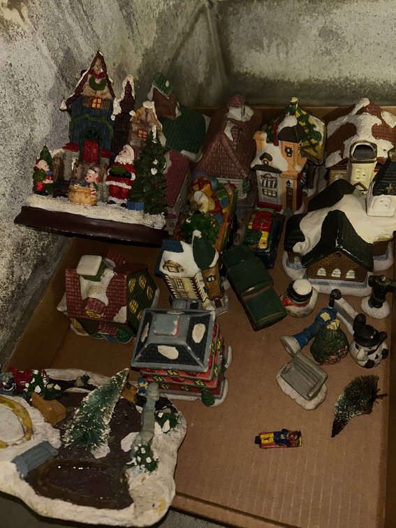Small Christmas houses-some are ceramic-no listed manufacturer