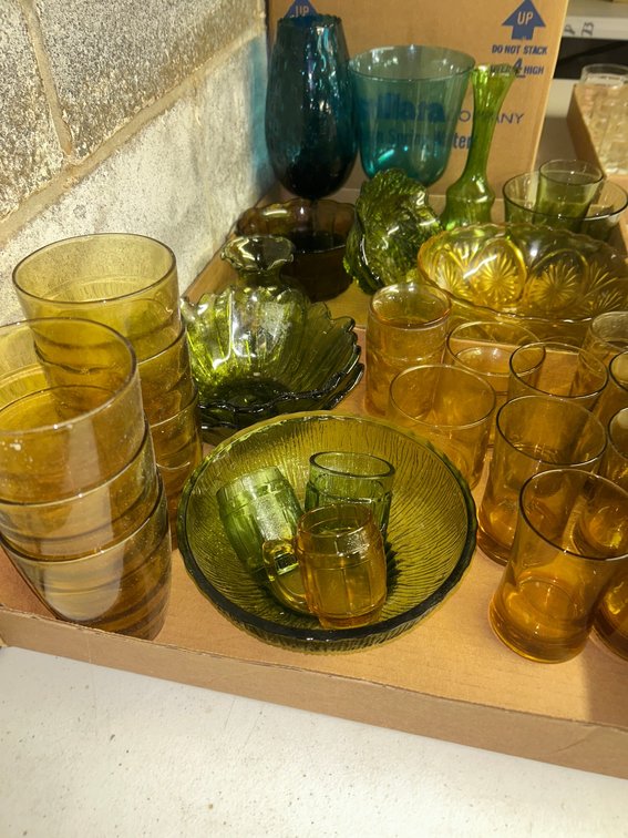 Amber bowl with medallion decorations, decorative vases, amber juice glasses