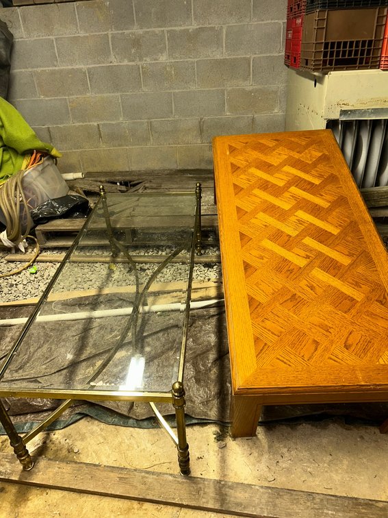 Metal coffee table, wooden coffee table