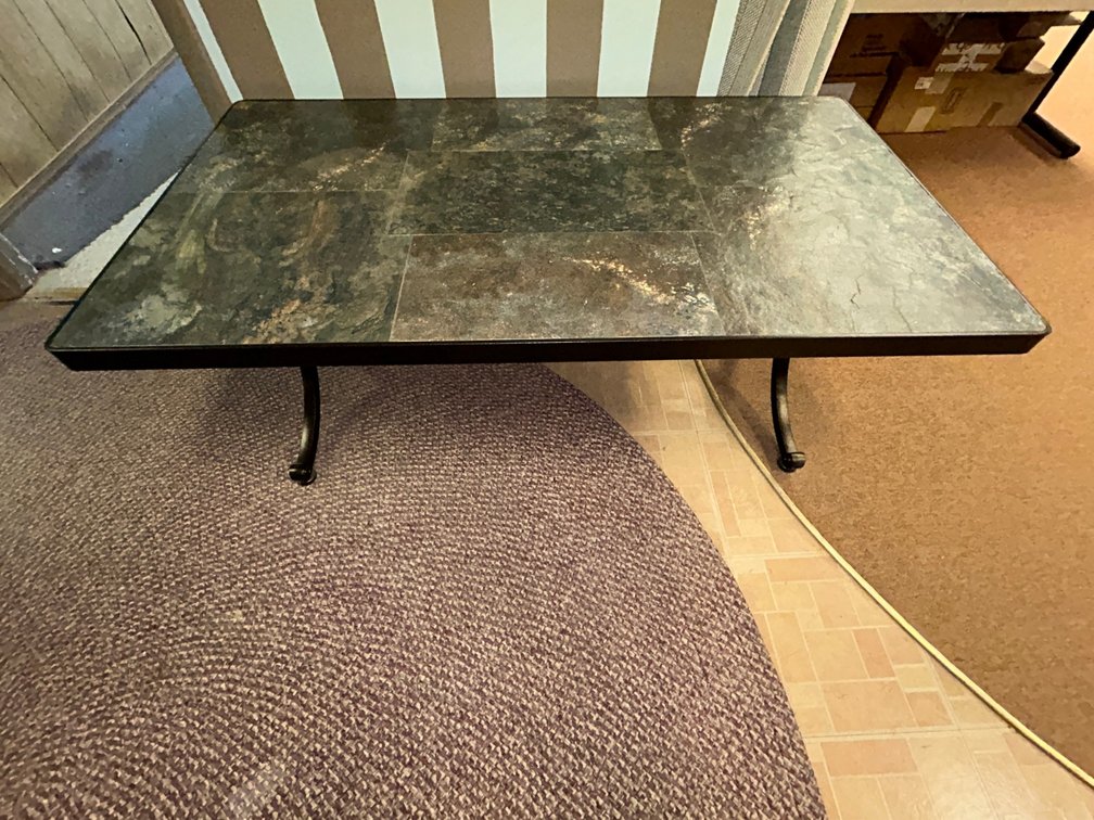 OW Lee Palisade 28"x50" coffee table with porcelain tile top-SP 40 Copper Canyon Azule Slate