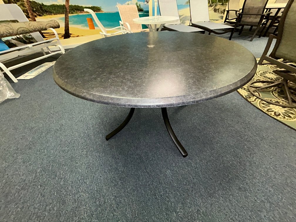 Telescope Casual Werzalit 48" round table-black legs with charcoal Werzalit top