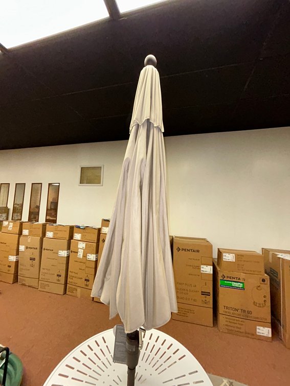 Treasure Garden 9' Market umbrella with push button tilt, bronze frame and Khaki O'Bravia fabric-model #UM9200-4822