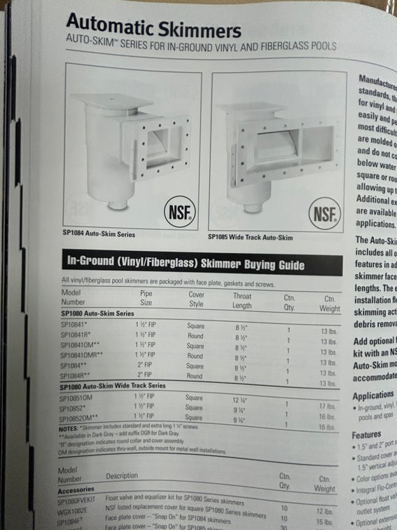 Hayward inground vinyl skimmer for vinyl/fiberglass pools-model #SP10841