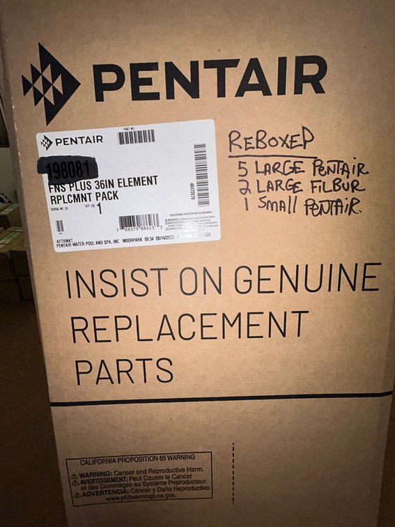 DE grids Mixed Pentair part #198081-5 Pentair fulls, 2 Filbur fulls, 1 Pentair partial replacement packs-FNS36-have been reboxed