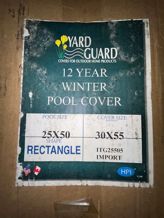Yard Guard inground pool winter cover, 12 year warranty for 25' x 50' rectangular, cover is 30' x 55'