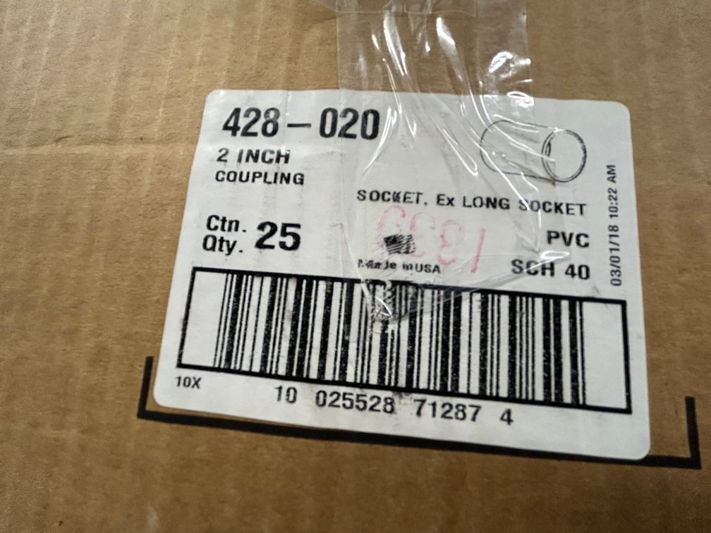 Lasko Westlake PVC SCH40 fittings-428-020-2" coupling sockets, extra long-box of 25