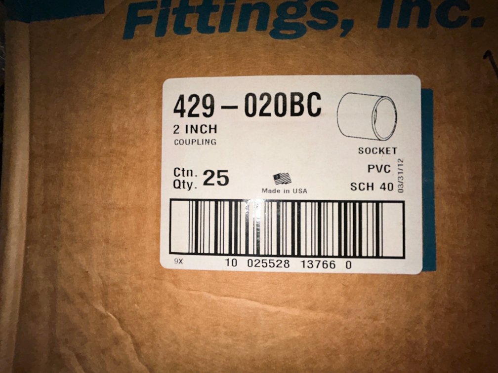 Lasko Westlake PVC SCH40 fittings-429-020BC-2" coupling sockets-box of 25