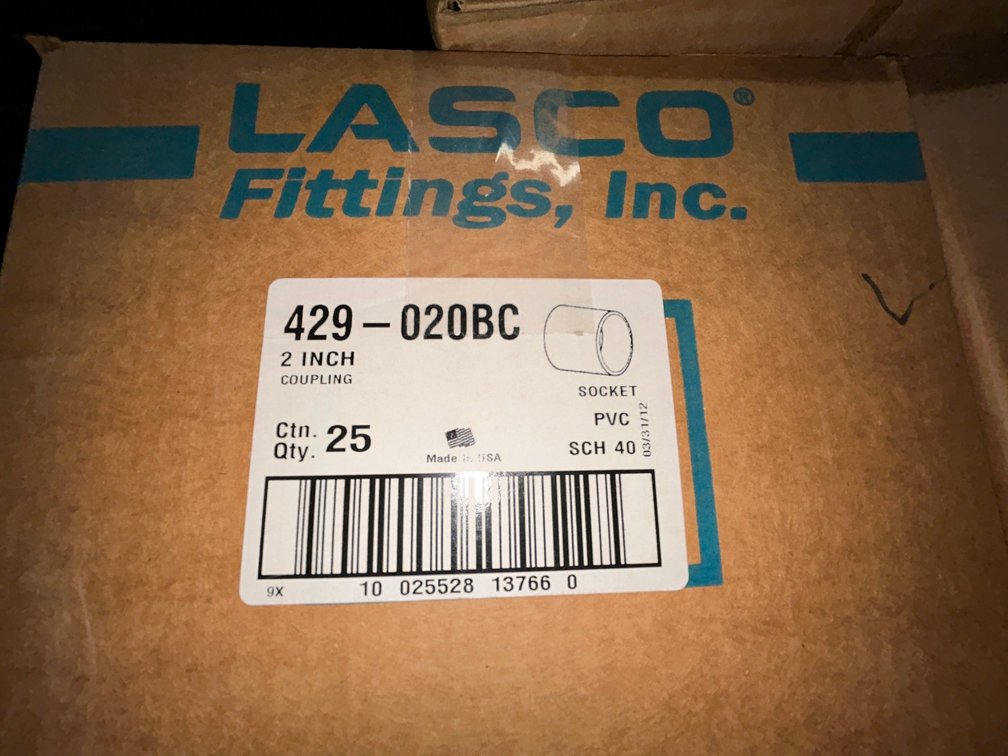 Lasko Westlake PVC SCH40 fittings-429-020BC-2" coupling sockets-box of 25