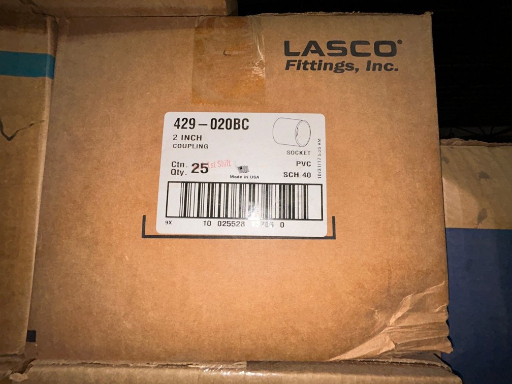 Lasko Westlake PVC SCH40 fittings-429-020BC-2" coupling sockets-box of 25