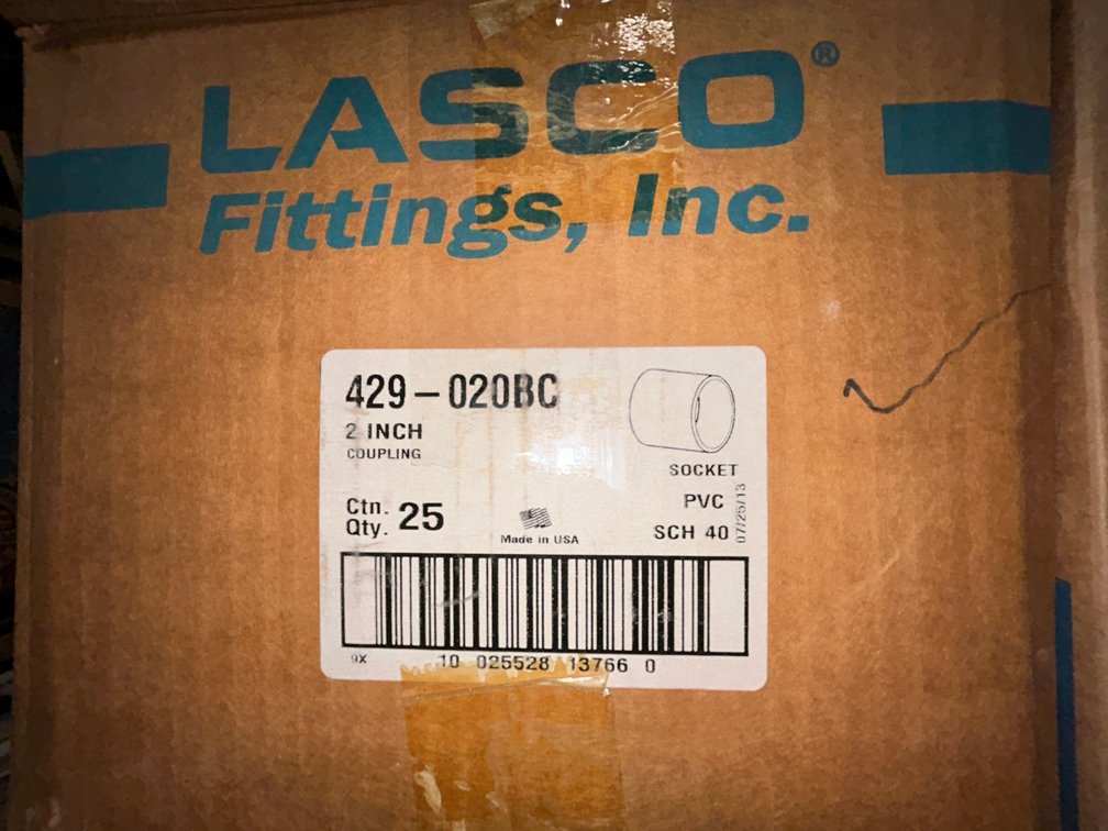 Lasko Westlake PVC SCH40 fittings-429-020BC-2" coupling sockets-box of 25