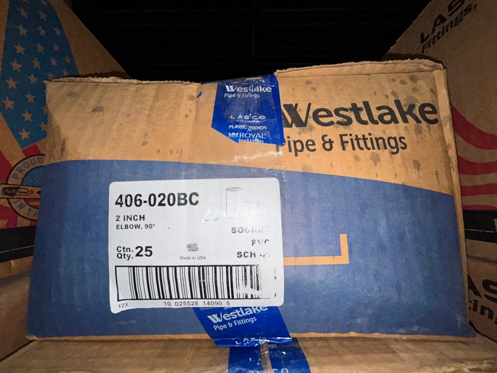 Lasko Westlake PVC SCH40 fittings-406-020BC-2" elbow 90 degree sockets-box of 25