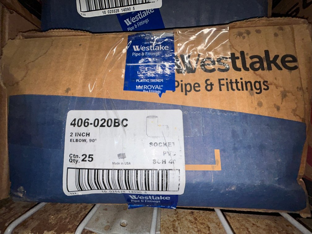 Lasko Westlake PVC SCH40 fittings-406-020BC-2" elbow 90 degree sockets-box of 25