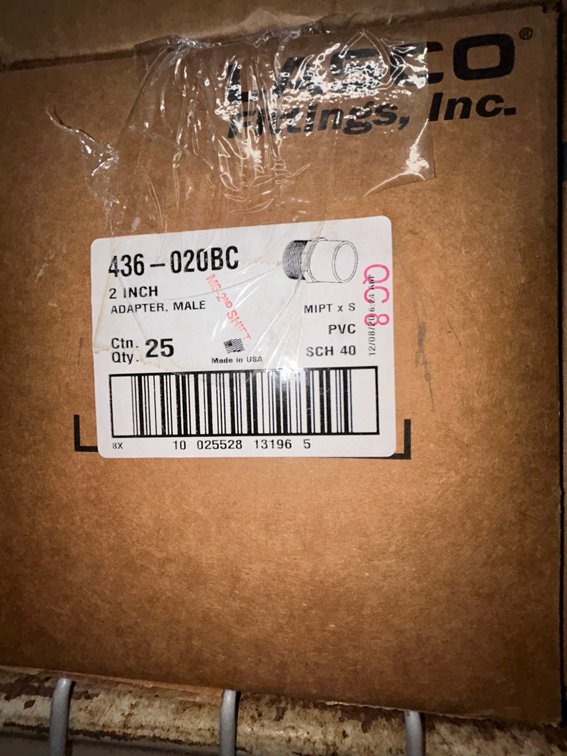 Lasko Westlake PVC SCH40 fittings-436-020BC-2" adapters, male, MIPT X S-box of 25