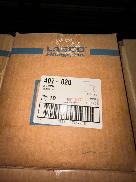 Lasko Westlake PVC SCH40 fittings-407-020, 2" elbow, 90 degrees, FIPT X S-box of 10