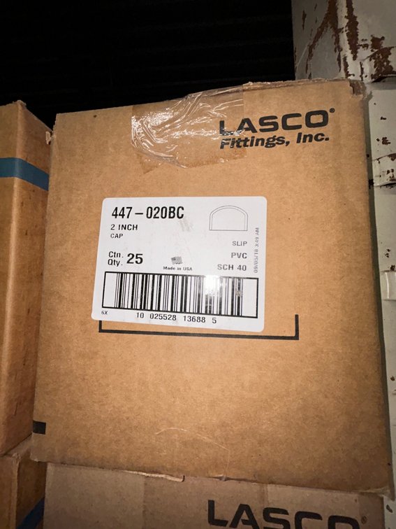 Lasko Westlake PVC SCH40 fittings-447-020BC, 2" cap slip, box of 25
