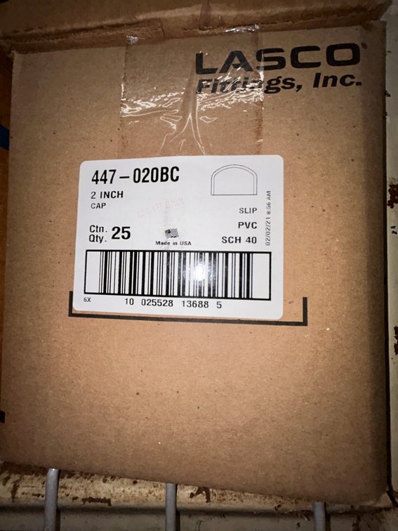 Lasko Westlake PVC SCH40 fittings-447-020BC, 2" cap slip, box of 25