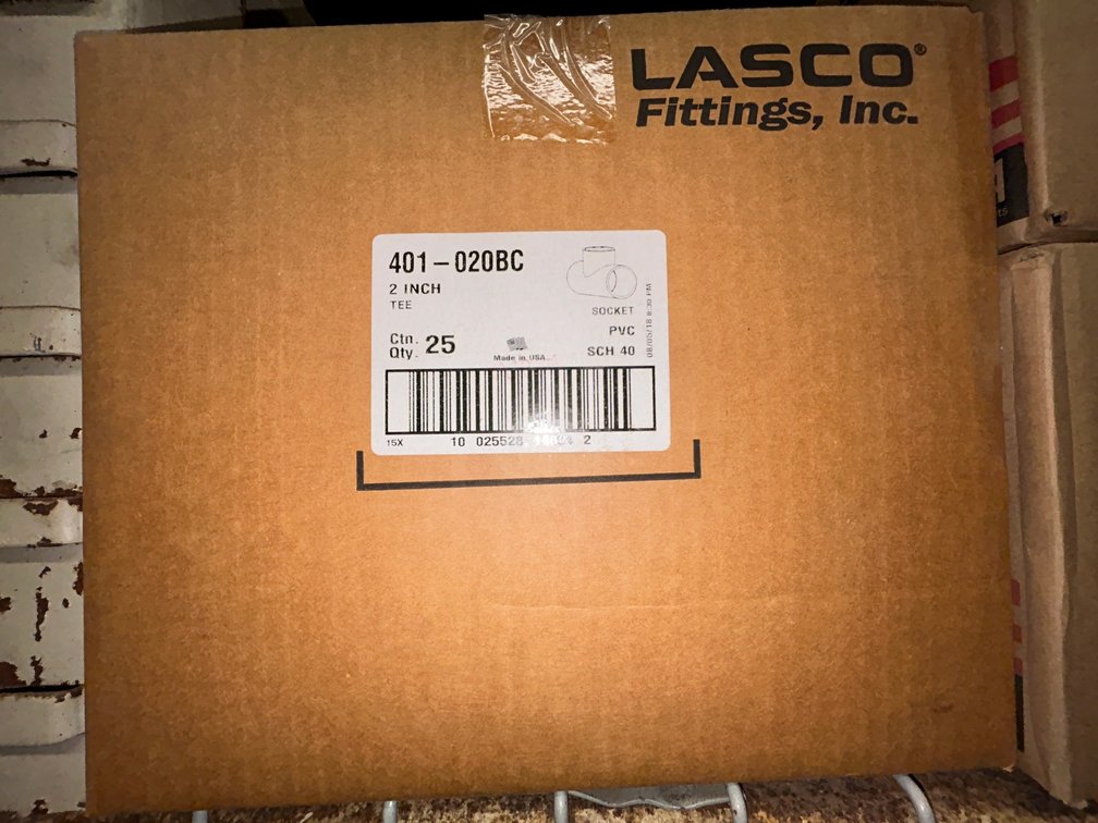 Lasko Westlake PVC SCH40 fittings-401-020BC, 2" T socket, box of 25