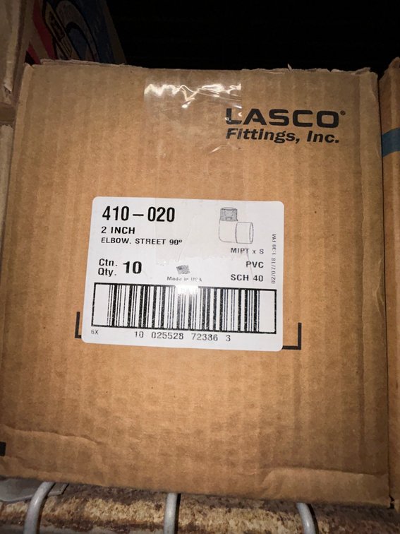 Lasko Westlake PVC SCH40 fittings-410-020, 2" elbow street 90 degree MIPT X S, box of 10