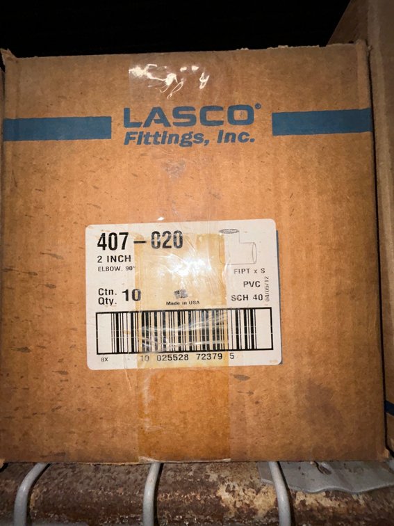 Lasko Westlake PVC SCH40 fittings-407-020, 2" elbow 90 degree FIPT X S, box of 10