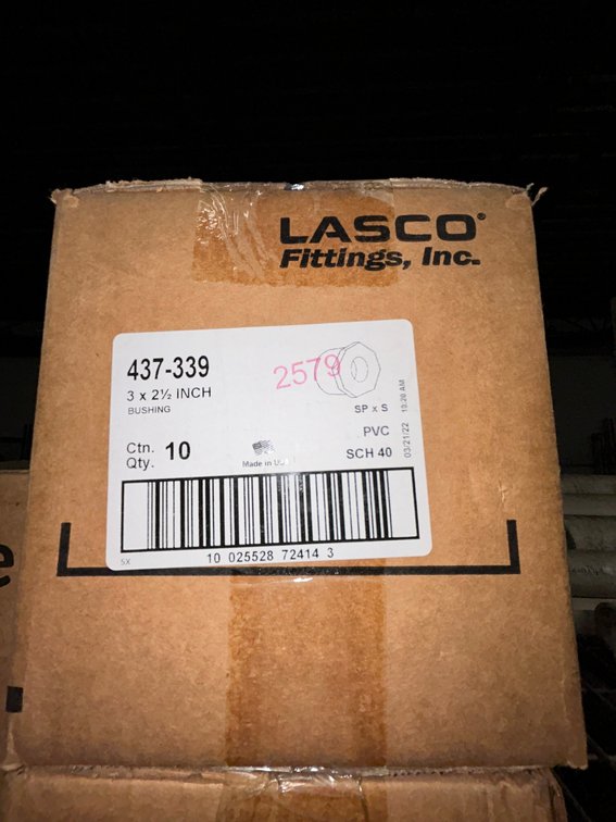 Lasko Westlake PVC SCH40 fittings-437-339, 3"x2 1/2" bushing SPXS, box of 10
