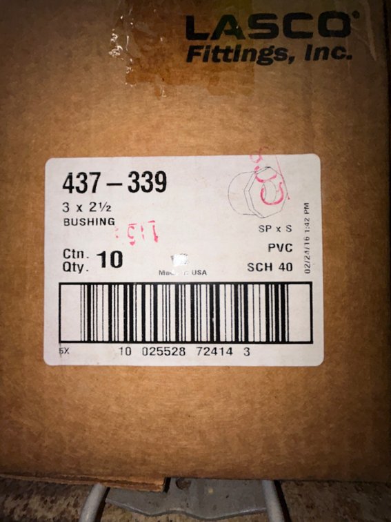 Lasko Westlake PVC SCH40 fittings-437-339, 3"x2 1/2" bushing SPXS, box of 10