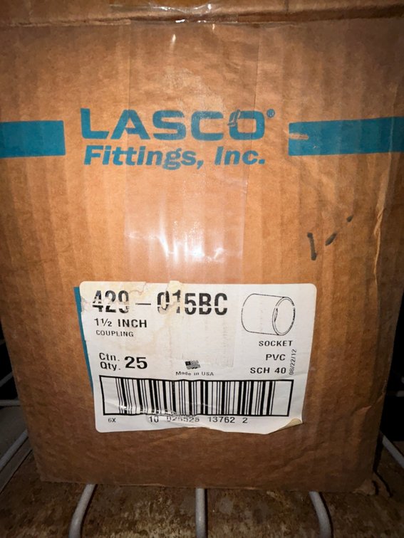 Lasko Westlake PVC SCH40 fittings-429-015BC, 1 1/2" coupling socket-box of 25