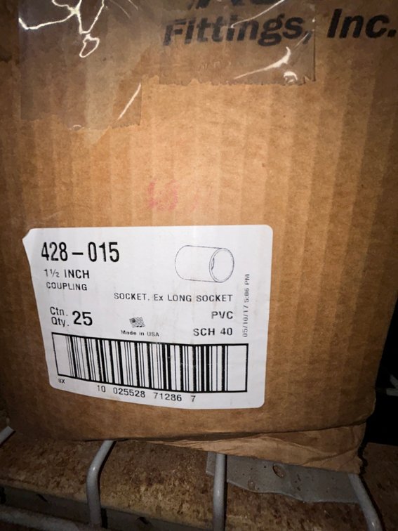 Lasko Westlake PVC SCH40 fittings-428-015, 1 1/2" coupling extra long sockets- box of 25