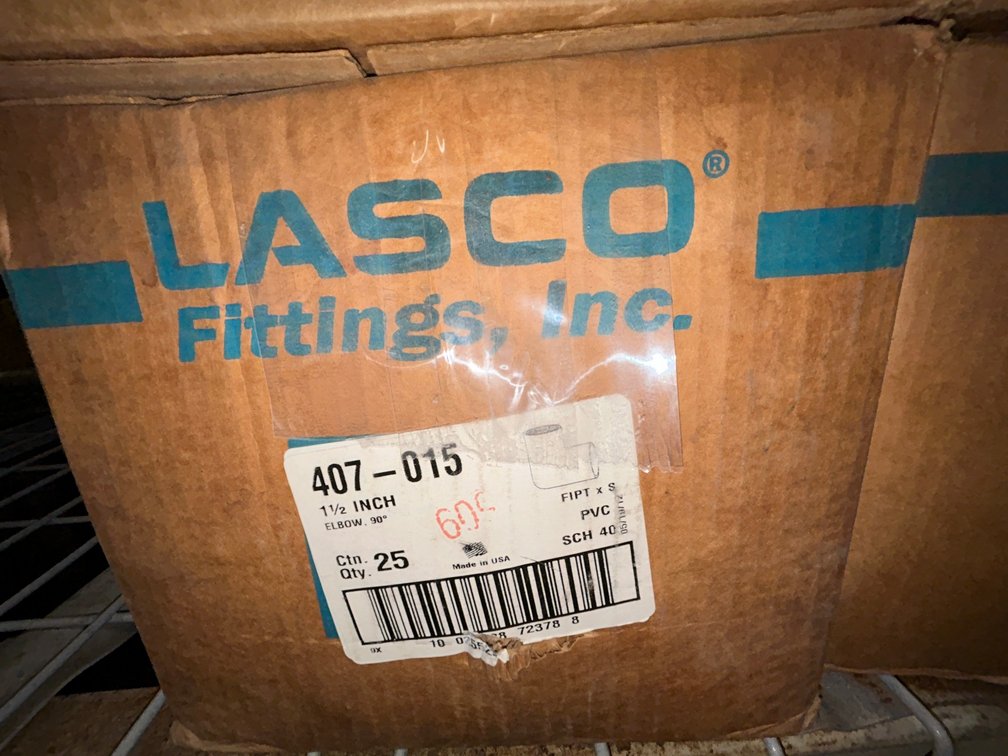 Lasko Westlake PVC SCH40 fittings-407-015, 1 1/2" elbow 90 degree FIPT X S-box of 25