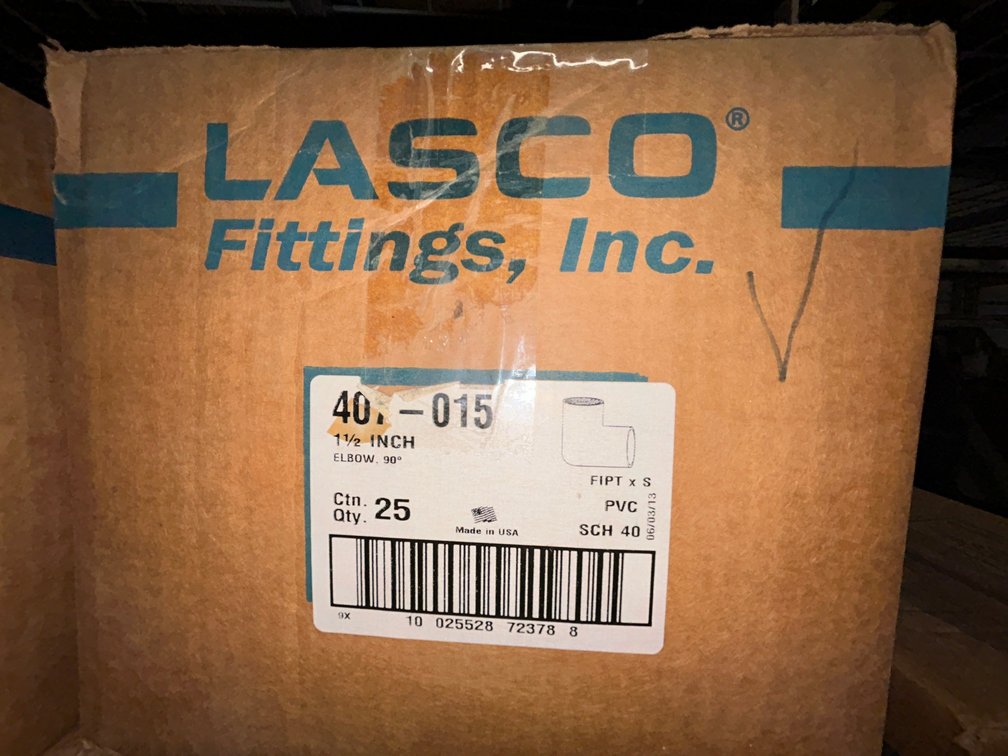 Lasko Westlake PVC SCH40 fittings-407-015, 1 1/2" elbow 90 degree FIPT X S-box of 25