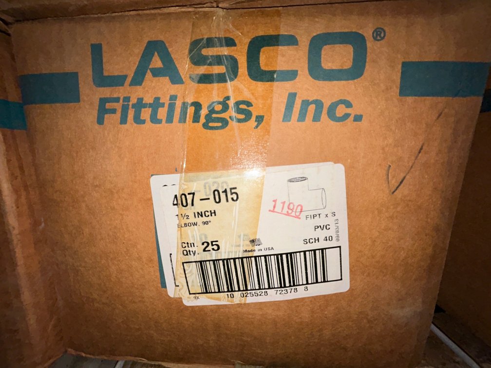 Lasko Westlake PVC SCH40 fittings-407-015, 1 1/2" elbow 90 degree FIPT X S-box of 25