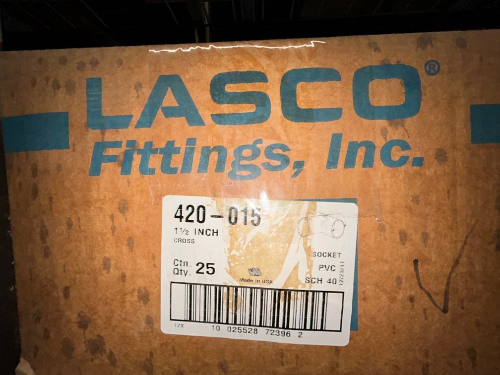 Lasko Westlake PVC SCH40 fittings-420-015, 1 1/2" cross socket-box of 25