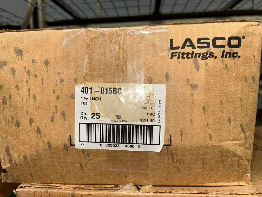 Lasko Westlake PVC SCH40 fittings-401-015BC, 1 1/2" T sockets-box of 25