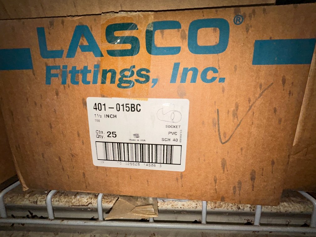 Lasko Westlake PVC SCH40 fittings-401-015BC, 1 1/2" T sockets-box of 25