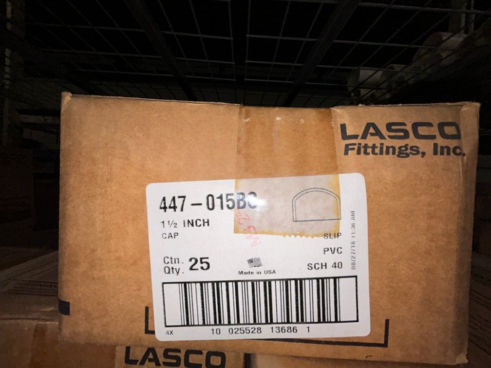 Lasko Westlake PVC SCH40 fittings-447-015BC, 1 1/2" cap slip-box of 25