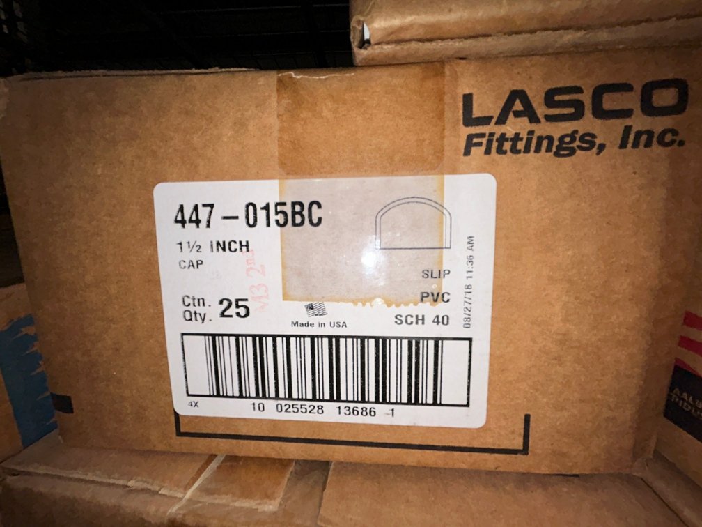 Lasko Westlake PVC SCH40 fittings-447-015BC, 1 1/2" cap slip-box of 25