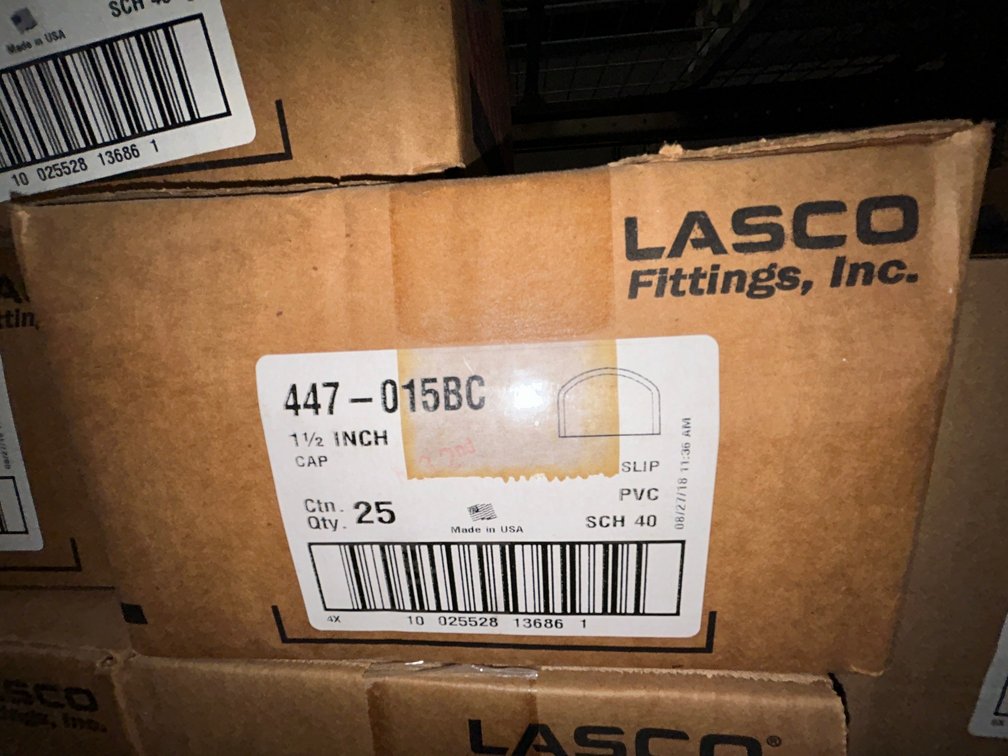 Lasko Westlake PVC SCH40 fittings-447-015BC, 1 1/2" cap slip-box of 25