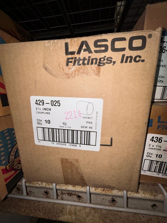 Lasko Westlake PVC SCH40 fittings-429-025, 2 1/2" coupling sockets-box of 10